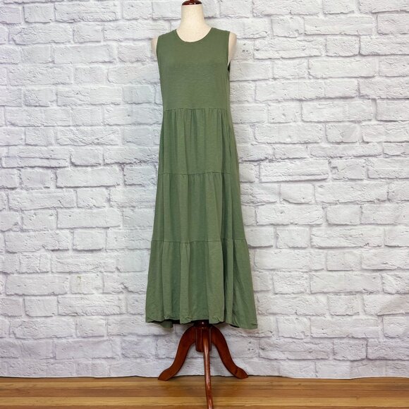 ME+EM Dresses & Skirts - ME+EM Sage Green Jersey Cotton Tiered Dress